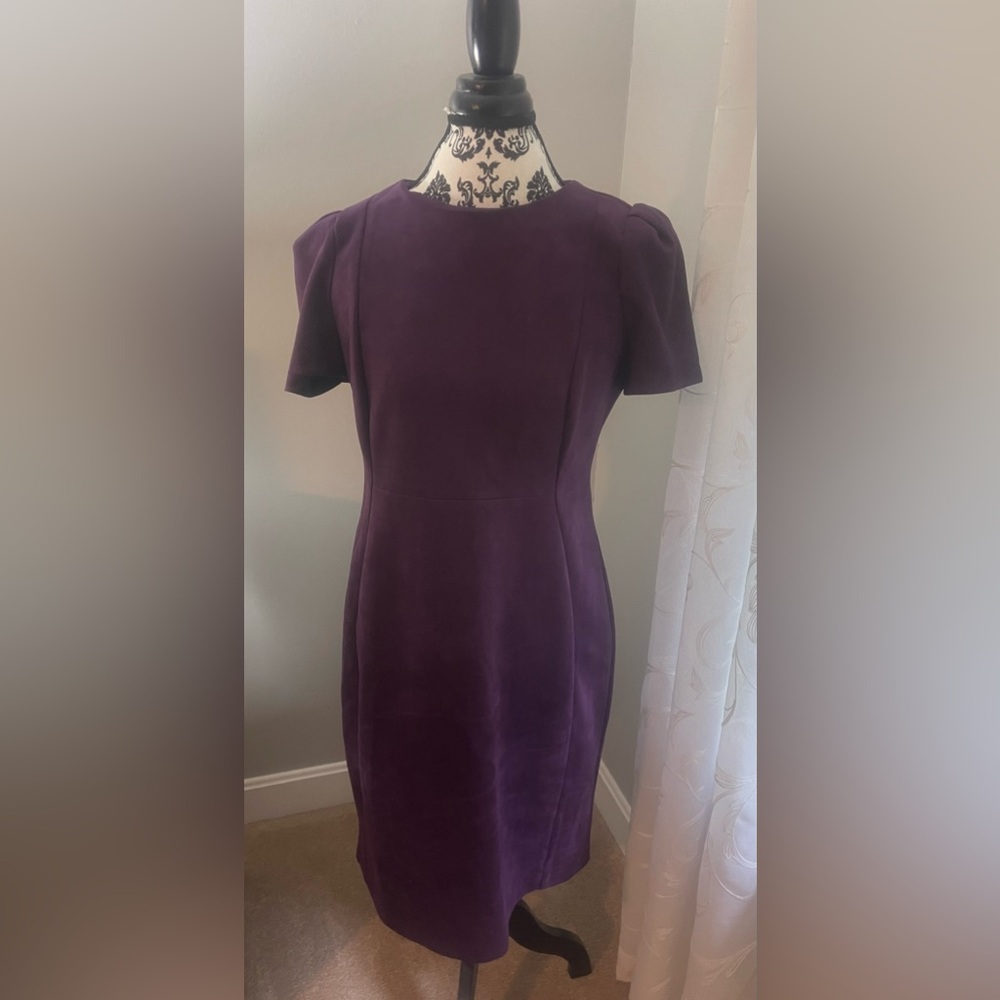 Calvin Klein plum suede short sleeve midi dress.